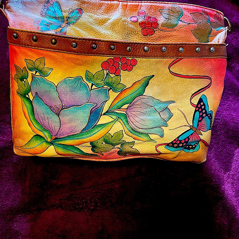 Anuschka - Genuine Leather, 12 X 9 1/2 Gorgeous Floral Print Crossbody